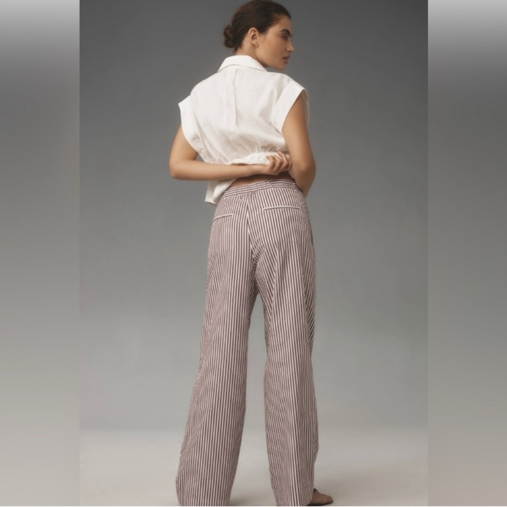 RAG & BONE Lacey Brown Poplin White Stripe Wide Leg Pant Womens Sz 8 - Picture 2 of 14
